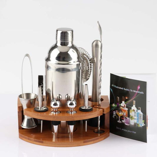 Stainless steel 12-piece Cocktail Family Set With Semi-circular Bamboo Base