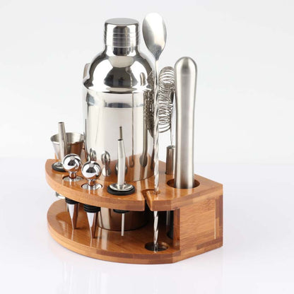 Stainless steel 12-piece Cocktail Family Set With Semi-circular Bamboo Base